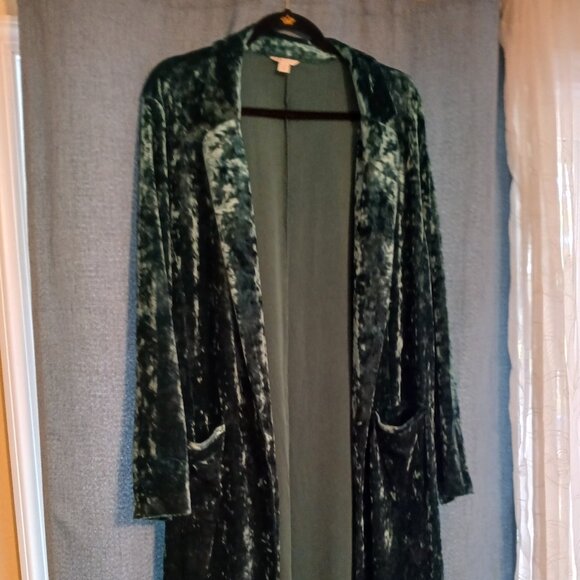 Emerald Green Crushed Velvet Long Jacket - Picture 1 of 4